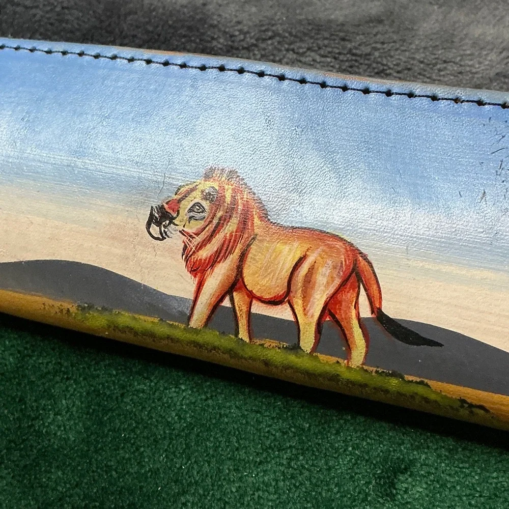 Leather Pencil Case with Lion Design